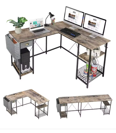 2 Person Desk Large L-Shaped Computer Desk with Storage Shelves Drawer, Home Office Writing Corner Desk, Long Desk PC Laptop