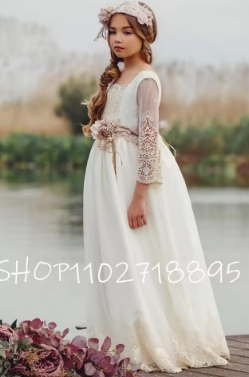 First Communion Dress for Girls Beads Feather with Bow Sparkly Glitter Evening Party Fluffy Skirt Ball Gown Tutu Kid