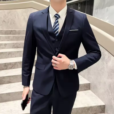 Luxury 3 Pieces Sets Men's Suits Business Elegant Single-breasted Solid Men Blazers Set Jacket + Vest + Pants Wedding Groom Wear