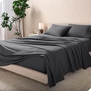 Bare Home Flannel Sheet Set 100% Cotton, Velvety Soft Heavyweight - Double Brushed Flannel - Deep Pocket (Queen, Grey)