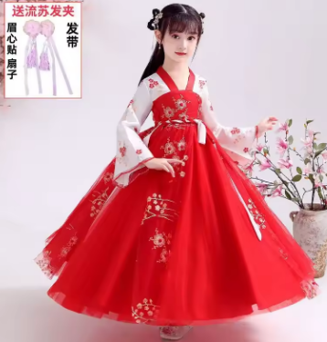 Summer Girls Dresses Ropa Princess Costume Kids Long Party Baby Girl Dress Cosplay Girls' Hanfu Dress Children Clothes Vestidos