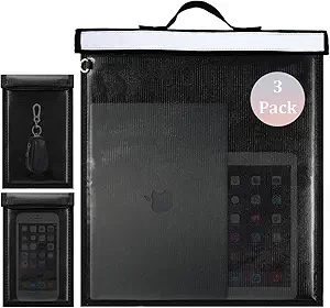 Large Faraday Bags with 2PCS Faraday Key Fob Protector, 16'' X 19'' Faraday Cage with Reflective Strip, Waterproof & Fireproof Faraday Key Fob Protector, Anti-Theft Faraday Bag for Laptop