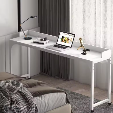 Overbed Table with Wheels, Queen Size Mobile Computer Desk Standing Workstation Laptop Cart, Over Bed Table Heavy Duty Metal Leg